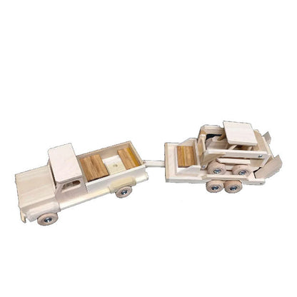Wooden Toy Truck, Flatbed Trailer and Skid Loader Set