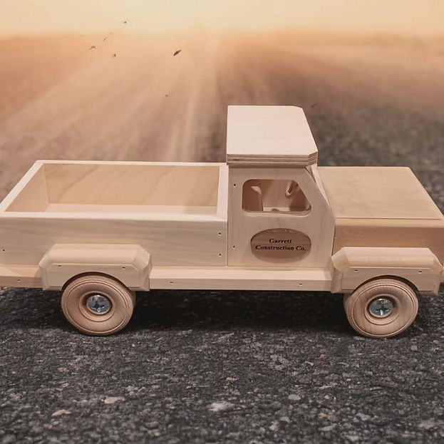 Wooden Truck, Flatbed Trailer and Forklift