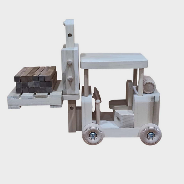 Wooden Truck, Flatbed Trailer and Forklift