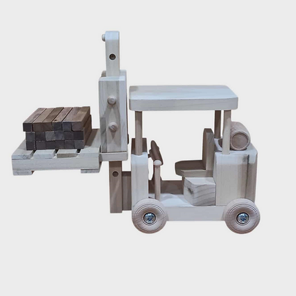 Wooden Truck, Flatbed Trailer and Forklift