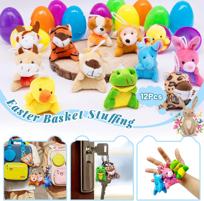 12 Pcs Filled Easter Eggs Mini Stuffed Animal Plush Toys Easter Basket Stuffers