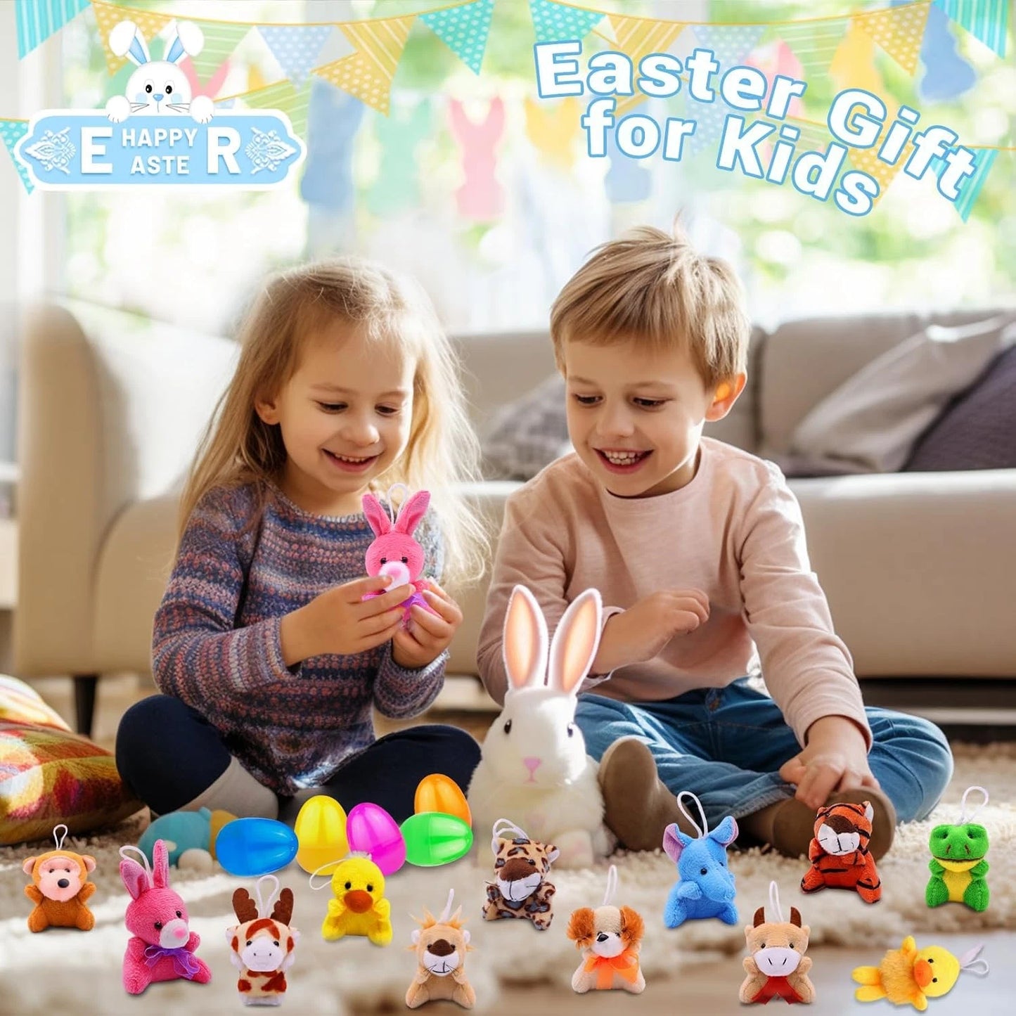 12 Pcs Filled Easter Eggs Mini Stuffed Animal Plush Toys Easter Basket Stuffers